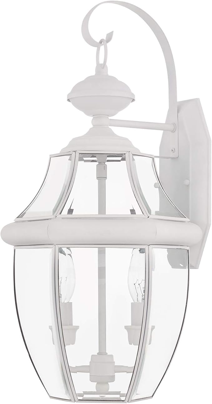 Livex Lighting 2251-03 Outdoor Wall Lantern with Clear Beveled Glass Shades, White-VerdiqueGarden