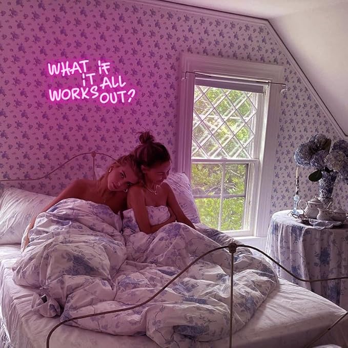 WLHOPE What If It All Works Out Neon Sign Pink Neon Signs for Wall Decor Dimmable Neon Lights LED Sign for Bedroom,Living Room,Bar,Party,Christmas,Birthday Gift-VerdiqueGarden