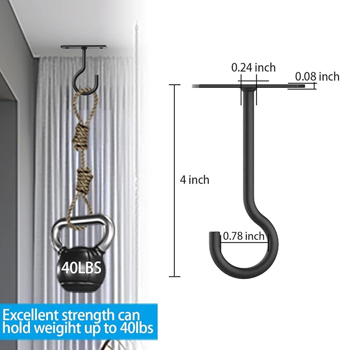 Ceiling Hooks for Hanging Plants 4Pack 4in for Plants,Lights,Planters,Lanterns,Hanging Bird Feeders,Wind Chimes,Indoor&Outdoor Decoration Hooks Black-VerdiqueGarden