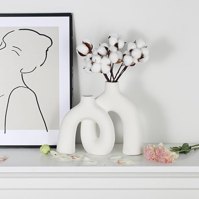 CEMABT Modern Nordic Boho Vase Set - Elegant White Matte Ceramic Home Decor for Living Room, Bookshelf, Mantel, Entryway Table & Console Décor | Shelf Decorations Gift-VerdiqueGarden