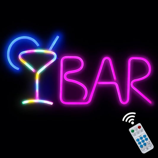 iKefe Neon LED Signs Bar Letter Light Up Beer with Remote/Blue Cocktail Glass Pink LED, USB & Battery Operated Bar Light for Home Bar, Business, Pub, Bistro, Halloween Party, Wall Art Decorations-VerdiqueGarden