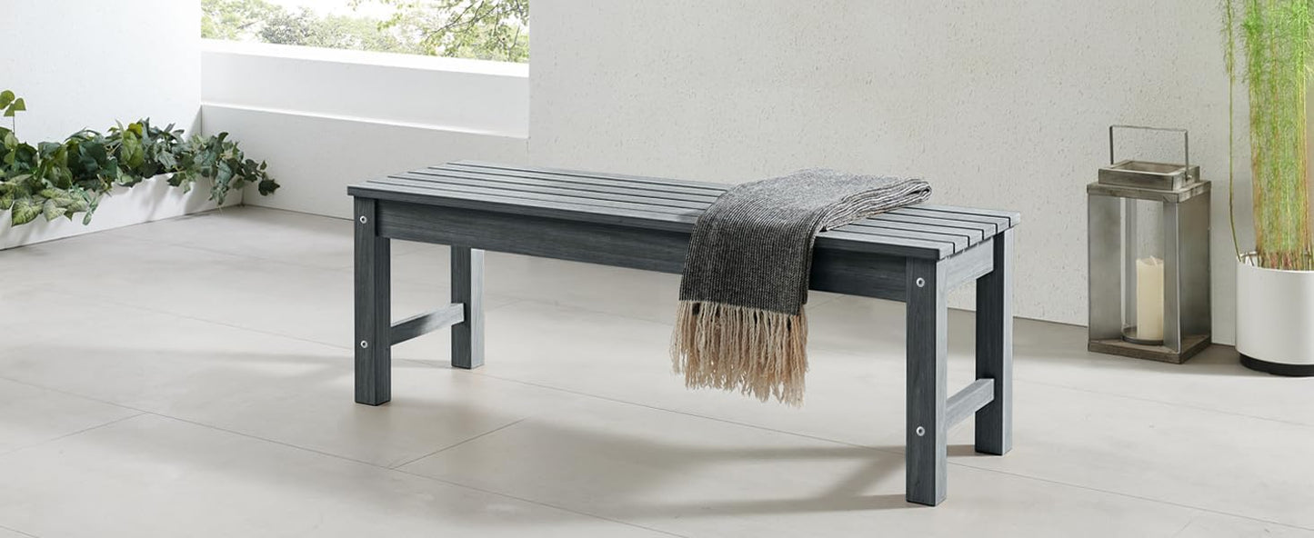 Psilvam 2-Person Outdoor Poly Lumber Patio Backless Bench, Fade-Resistant & Odor-Free Poly Lumber Patio Furniture, Weatherproof, Suitable for Garden, Porch and Park, 700 Lbs Support (1, Dark Grey)-VerdiqueGarden