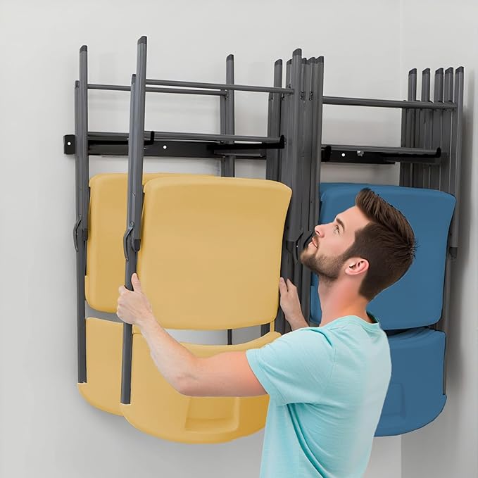 Garage Tool Organizer Wall Mount, 2Pack Folding Chair Storage Rack, Heavy Duty Garden Tool Holder for Hanging Shovel Rake Broom Ladder-VerdiqueGarden