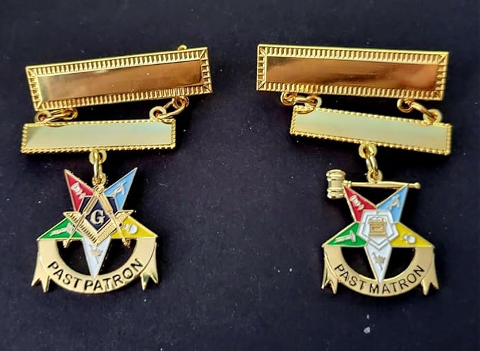 OES Eastern Star Engraved Jewel Nickel or 24K Gold Plated Brooch with choice of charm dangle