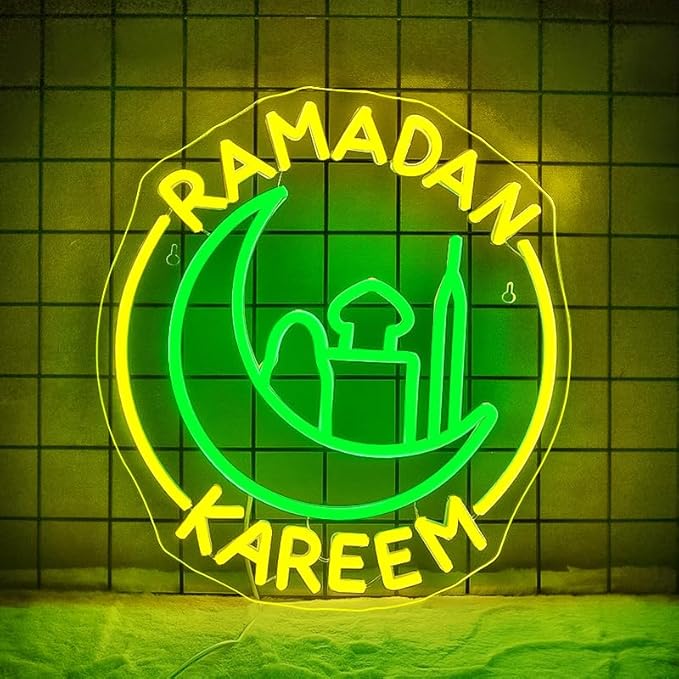 Ramadan Kareem Neon Sign Ramadan Decoration Neon Signs for Wall Decor Dimmable Ramadan Mubarak Neon Lights LED Light Up Sign for Islamic Bedroom Living Room Ramadan Celebration Gift Muslim Party-VerdiqueGarden
