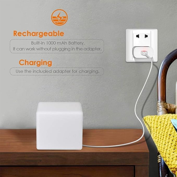 Mr.Go 4-inch Dimmable LED Night Light Mood Lamp for Kids and Adults - 16 RGB Colors - 8 Level Dimming - 4 Lighting Effect - Rechargeable - Remote Control - Decorative, Fun & Safe - White Finish Cube-VerdiqueGarden