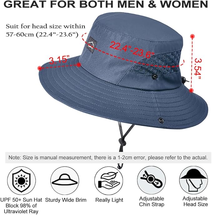 Fishing Hat, UPF50+ Wide Brim Sun Hat for Men Women, UV Protection Hiking Beach Bucket Hats Summer Safari Hat-VerdiqueGarden