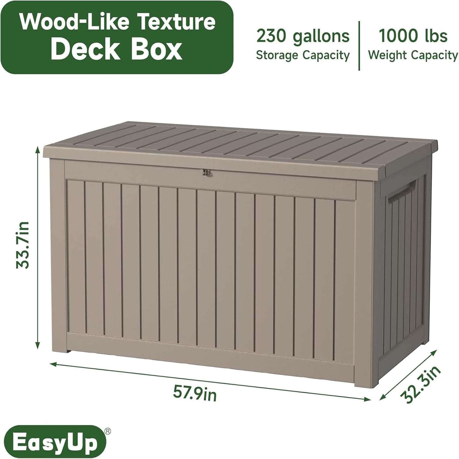 230 Gallon Outdoor Storage Box Waterproof, UV Resistant Resin Deck Box with Hydraulic Rod, Reinforced Stability for Patio, Garden, Striped Gray-VerdiqueGarden