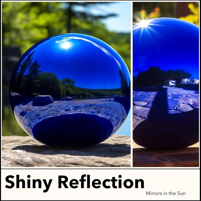 12 Inch Stainless Steel Gazing Globe,v2croft Hollow Ball Mirrored Surface Polished Shiny Sphere,Garden Stainless Steel Gazing Ball for Outdoor Lawn Pond Yard Ornament(Blue)-VerdiqueGarden