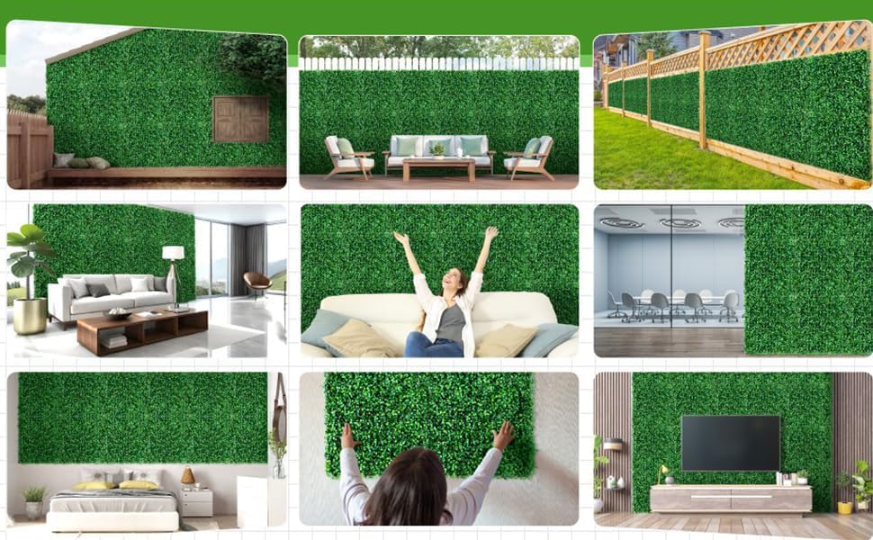 Artificial Boxwood Roll,120x40 in (34 sqft) UV-Anti Faux Ivy Boxwood Hedge Leaf Grass Wall for Patio Balcony Privacy, Garden, Backyard Greenery Wall Backdrop and Fence Decor-VerdiqueGarden