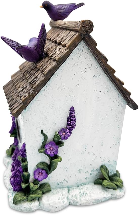 Spring & Summer-Themed Garden Statues – Adorable Outdoor Decor for Lawn, Patio & Porch (Lovely Floral Lavender Bird House Figurine, 7" Novelty Cottage Garden Decor)-VerdiqueGarden