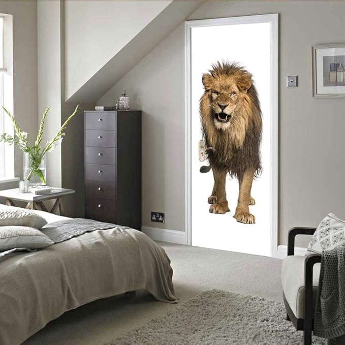 3D Peel & Stick Murals - Lion - Wallpaper, Self-Adhesive, Removable PVC, Waterproof - 37.4 x 78.7 inch for Bedroom & Living Room Decoration-VerdiqueGarden