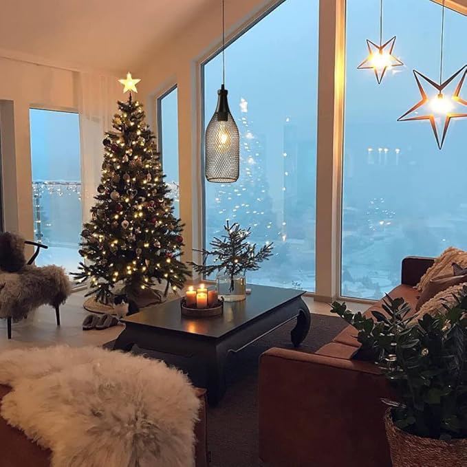 JHY DESIGN Hanging Lamp Black Battery Powered Decorative Pendant Lamp Metal Cage Battery Lamp with 6 Hours Timer for Bar Bedroom Garden Parties Patio Indoor Outdoor Living Room(Wine Bottle Shaped)-VerdiqueGarden