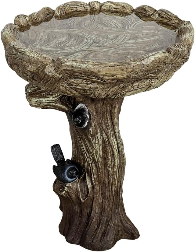 SKYFIRE 23” Tall Fibre Reinforced Concrete Birdbaths with Birds for Patio, Woodland Tree Trunk Decorative Outdoor Bird Bath for Garden，Pedestal Birdbaths for Outdoors, Garden, Patio, Lawn, Backyard-VerdiqueGarden
