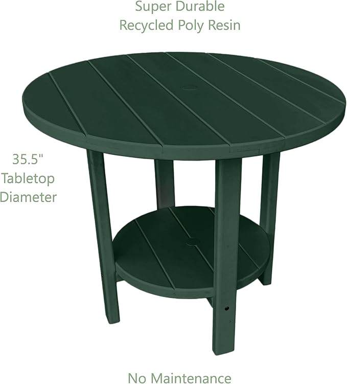 Phat Tommy Round Poly Resin Outdoor Patio Dining Table, All Weather Poly Patio Outdoor Furniture, Green-VerdiqueGarden