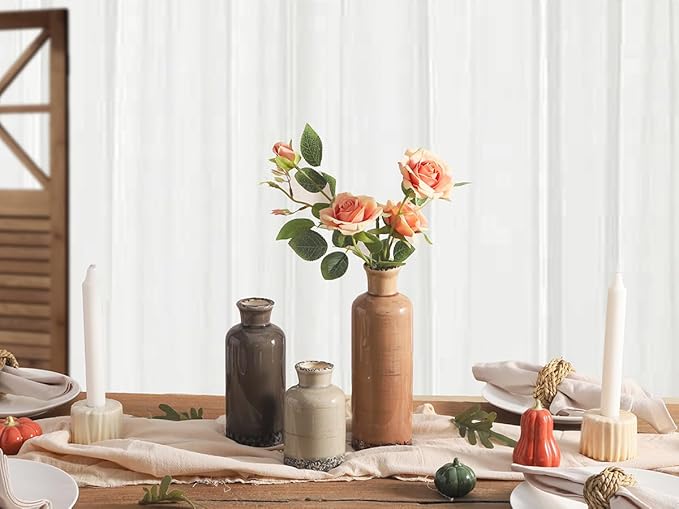 Ceramic Vase Set of 3, Neutral Flower Vases Home Decor, Pottery Rustic Farmhouse Decorative Vases Modern Decor for Table Mantel Entryway Bookshelf Living Room Kitchen Bedroom - Brown-VerdiqueGarden