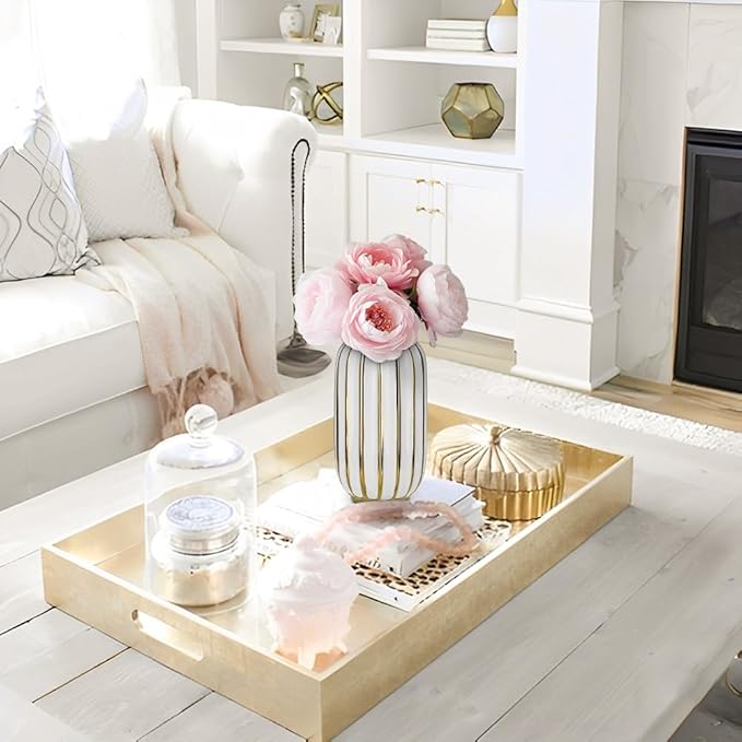 Briful Gold Plated Lantern Ceramic Vase Home Decor Creative Design Porcelain Decorative Flower Vase 8.66'' White Ceramic Vases for Wedding Anniversary Decoration-VerdiqueGarden