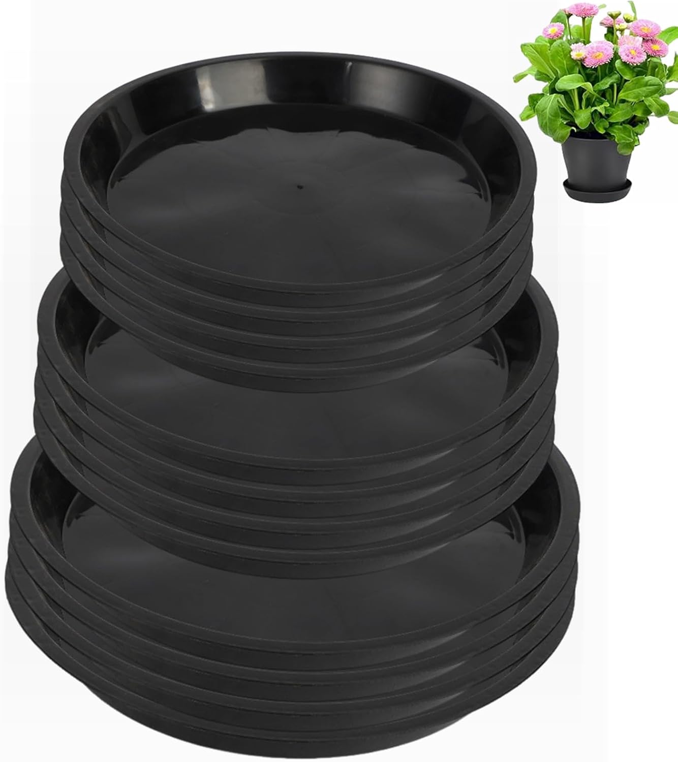 12 Pack Plant Saucer 8 10 12 Inch Plastic Plant Tray, Sturdy and Durable Flower Pot Container Accessories Plant Pot Saucers for Indoor and Outdoor (8 10 12 Inch, Black)-VerdiqueGarden