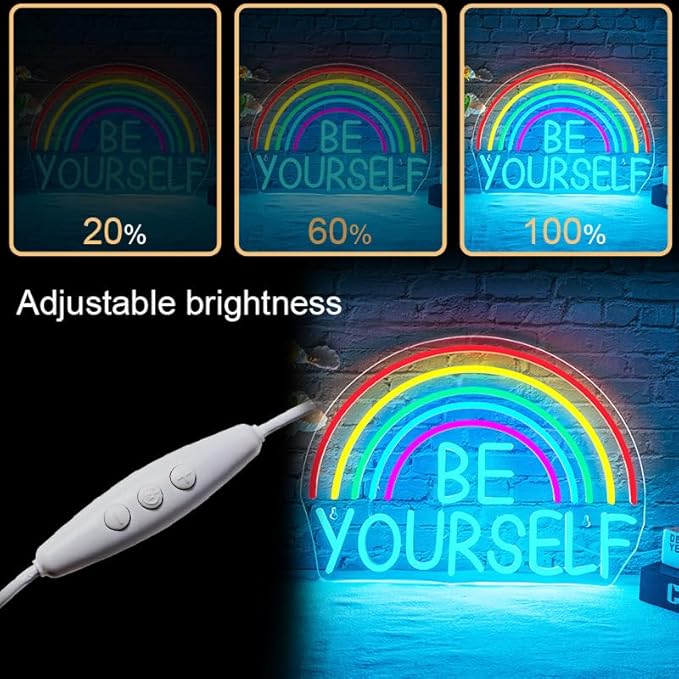 Be Yourself Neon Sign Be Yourself Neon Signs for Wall Decor Dimmable Rainbow Neon Lights Classroom LED Light Up Sign for Bedroom Bookstore Reading Room Library Study Room Decoration-VerdiqueGarden
