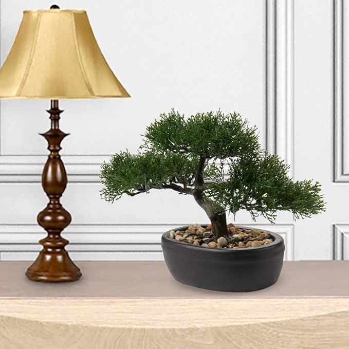 Artificial Bonsai Tree Juniper Faux Plants Indoor Small Fake Plants Decor with Ceramic Pots for Home Table Office Desk Bathroom Shelf Bedroom Living Room Farmhouse Decorations-VerdiqueGarden