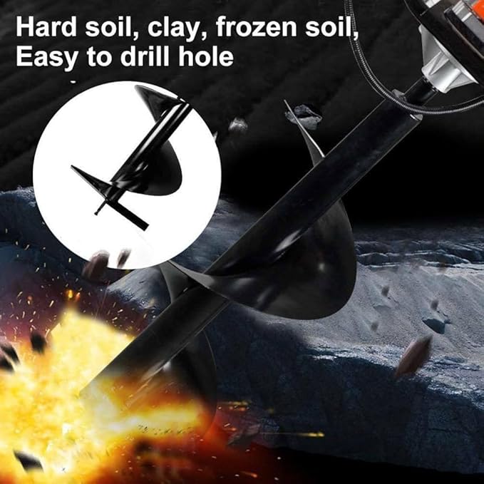 62cc 2.8HP Post Hole Digger Gas Powered, Gas Earth Auger/Ice Auger, with 2 Drill Bits 3"/6"/8" + 3 Extension Bar, One Man Earth Auger for Planting Fence, EPA Compliant Post Hole Auger-VerdiqueGarden
