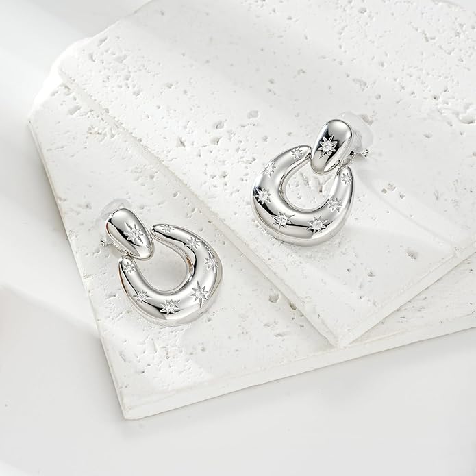 Clip on Earrings for Women Hypoallergenic Statement Retro Clip Earrings 14K Gold/Silver Plated Hoop Dangle Earrings 5A Cubic Zirconia Round Multiple Styles for Women Fashion Trendy Jewelry Gifts