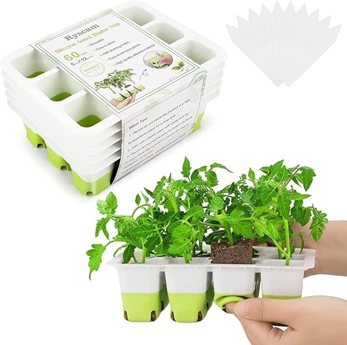 10pcs Reusable Seed Starter Tray, 120 Cells Seed Starter Kit, Silicone Seedling Starter Trays for Starting Plant Seeds with Flexible pop-Out Cells, Indoor Gardening Plant Germination Trays-VerdiqueGarden