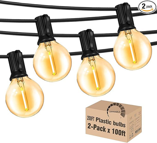Outdoor String Lights 200FT Waterproof Globe String Lights with 104 Shatterproof G40 LED bulbs, Dimmable Connectable Patio Light String Lights for hanging Bistro Backyard Gazebo,2-Pack x 100ft-VerdiqueGarden