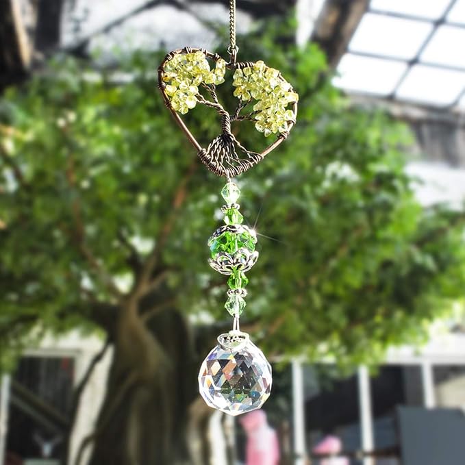 H&D HYALINE & DORA Tree of Life Car Rearview Mirror Hanging Ornament Pendant Accessories Fengshui Suncatcher (Green)-VerdiqueGarden