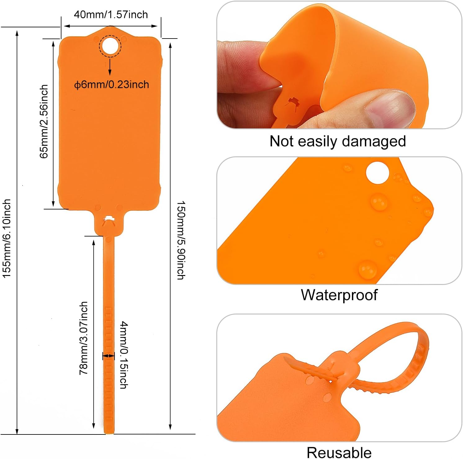 100pcs Blank Plastic Tags for Labeling Reusable Hanging Tags Ties Key Tag Storage Labels Waterproof Plastic Mark Label Writable Hang Sign with One Marker Pen (Orange)-VerdiqueGarden