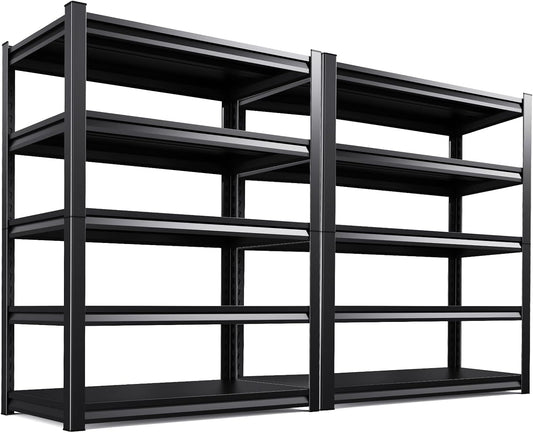 Garage Shelving 3000lb Heavy Duty Shelving Adjustable Metal Shelvings Garage Storage Shelves 5 Tier Utility Shelvin Unit Metal Shelf Rack for Basement Industrial Black 45.7''W×19.7''D×81''H,2 Pack-VerdiqueGarden
