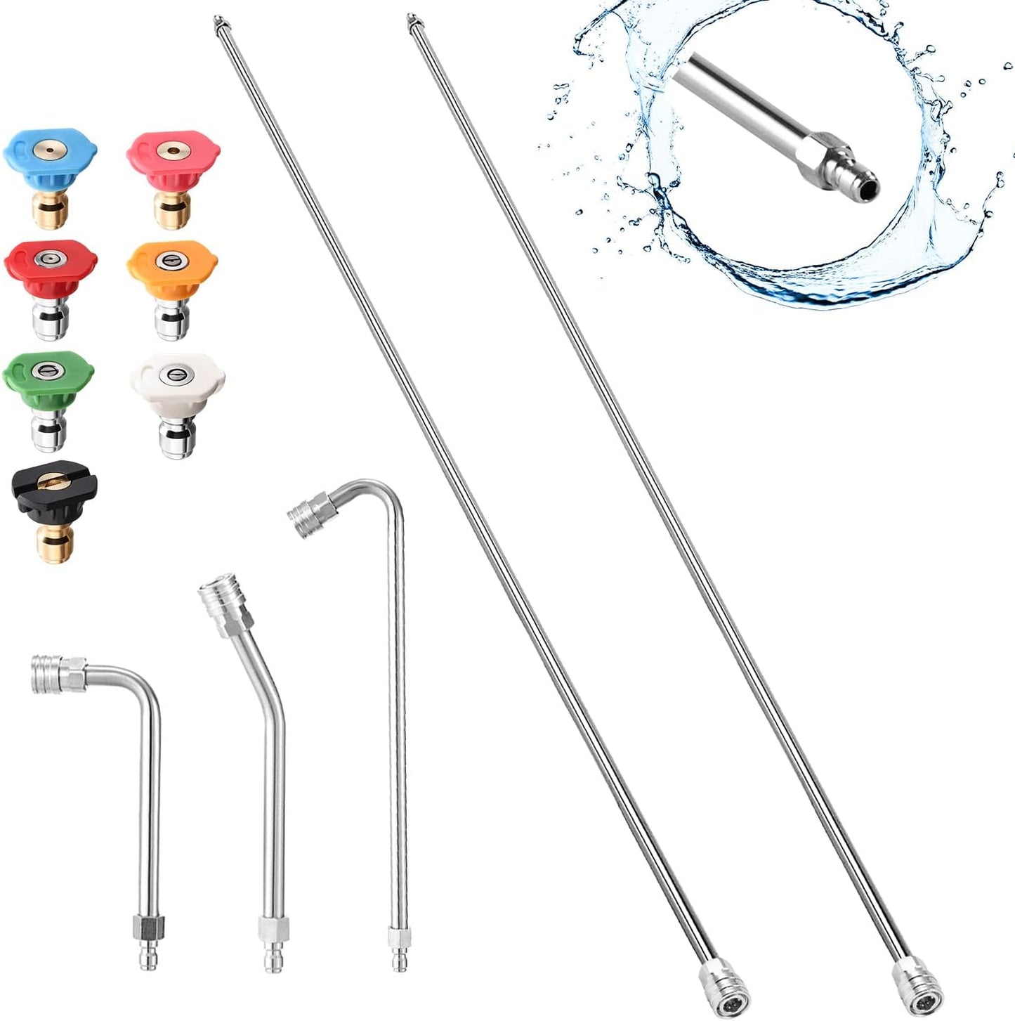 Selkie Pressure Washer Extension Wand, 120" Power Washer Extension Wand with 3pcs Curved Rod Lance& 7 Spray Nozzle Tips,Gutter Cleaner Attachment, 1/4” Quick Connect Fitting, 4000 PSI(120 Inch)-VerdiqueGarden