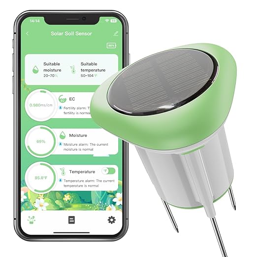 Smart 3-in-1 Soil Moisture/Temperature/Fertility Meter for Outdoor Plant, Soil Test Kit for Garden/Farming/Lawn, GreenVation Digital Soil Sensor with Tuya/Smart Life APP Push Notification-VerdiqueGarden