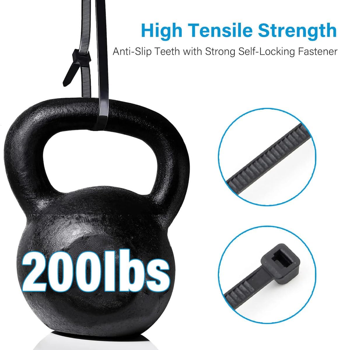 Zip Ties (100 Pack), Heavy Duty Cable Ties with 200 lbs Tensile Strength, Multi-Purpose Adjustable Black, UV Resistant Indoor and Outdoor Zip Ties for Home, Office-VerdiqueGarden