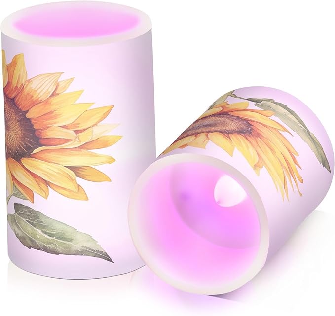 Flickering Flameless Candles, Beautiful Sunflower LED Candles with Remote Timer, Set of 2 Battery Operated Candle for Valentine Wedding Birthday-VerdiqueGarden