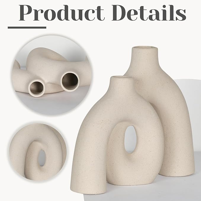 CEMABT Modern Nordic Boho Vase Set - Elegant Beige Matte Ceramic Home Decor for Living Room, Bookshelf, Mantel, Entryway Table & Console Décor | Shelf Decorations Gift-VerdiqueGarden