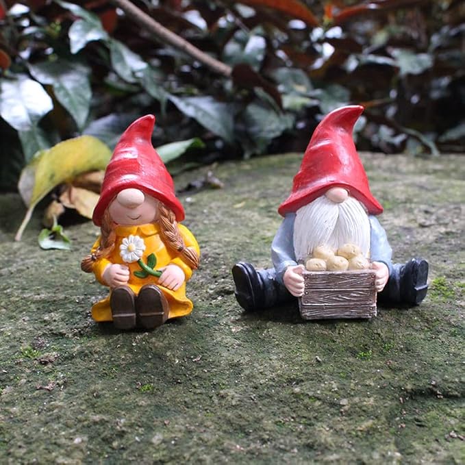 2 PCS Funny Garden Gnome Statues, Creative Resin Dwarf Sculptures, Outdoor Yard Decor, Gnomes Tree Faces for Lawn, Patio, Porch, Miniature Fairy Garden Accessories, Novelty Gift for Indoor/Outdoor Use-VerdiqueGarden