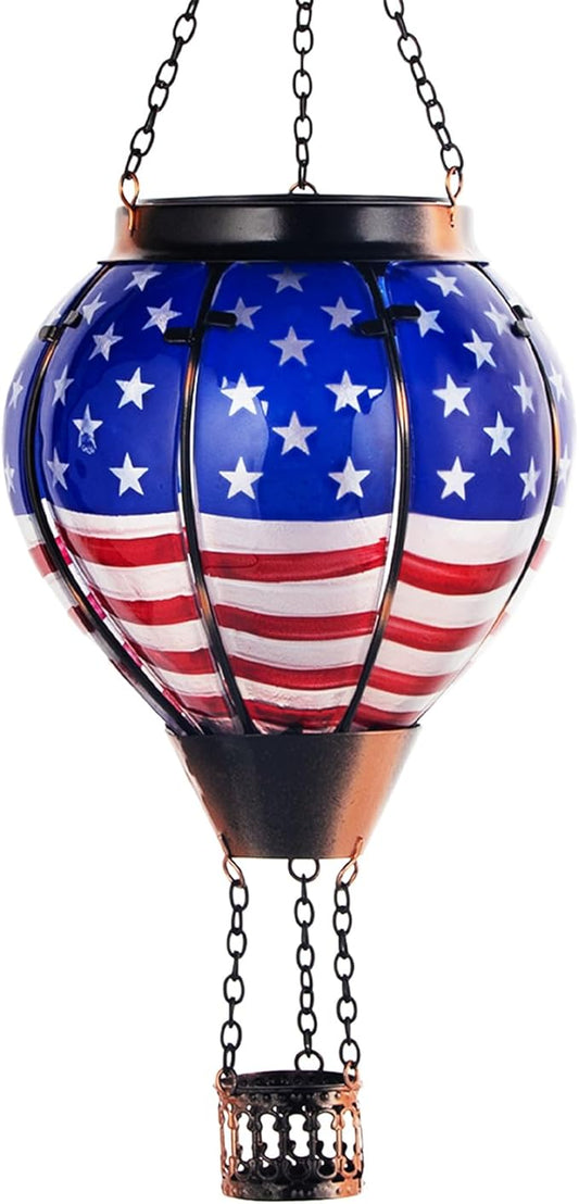 Hot Air Balloon Solar Lantern Outdoor - Flame Hanging Solar Light Waterproof Lanterns for Patio Garden Yard Farmhouse Decor, Great Gift(Flag)-VerdiqueGarden