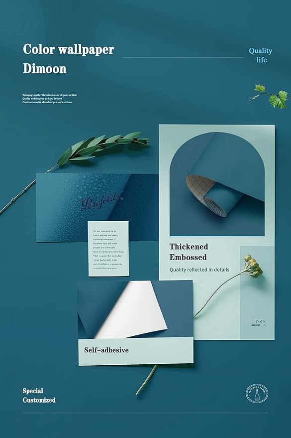 Dimoon 118''x17.7'' Blue Peel and Stick Wallpaper Contact Paper Modern Self Adhesive Wall Paper Removable Renter Friendly Textured Solid Color Shelf Cabinet Vinyl Roll (118''x17.7'',Dark Blue)-VerdiqueGarden