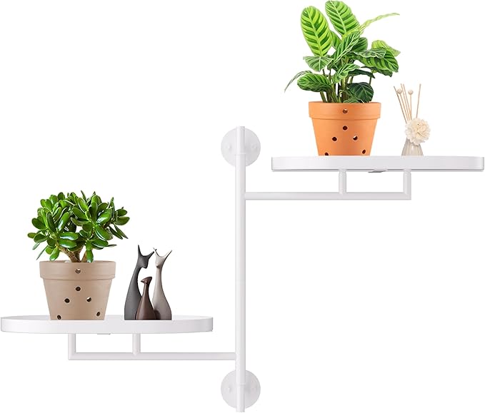 Rotating Window Plant Shelves for Multiple Plants Indoors,2-tier Metal Corner White Plant Stand Holder Floating Plant Shelf for Wall，Windows Sill Gifts for Plant Lovers to Enhance Home Decor-VerdiqueGarden