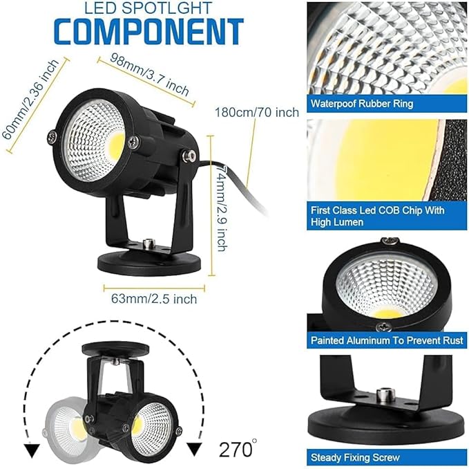 4 Pack 10W LED Spot Lights Indoor Uplight, Security Floor Spotlight,Ceiling Spotlight,120V Landscape Lights, Home,Garden,Yard with US 2-Plug Warm White-VerdiqueGarden