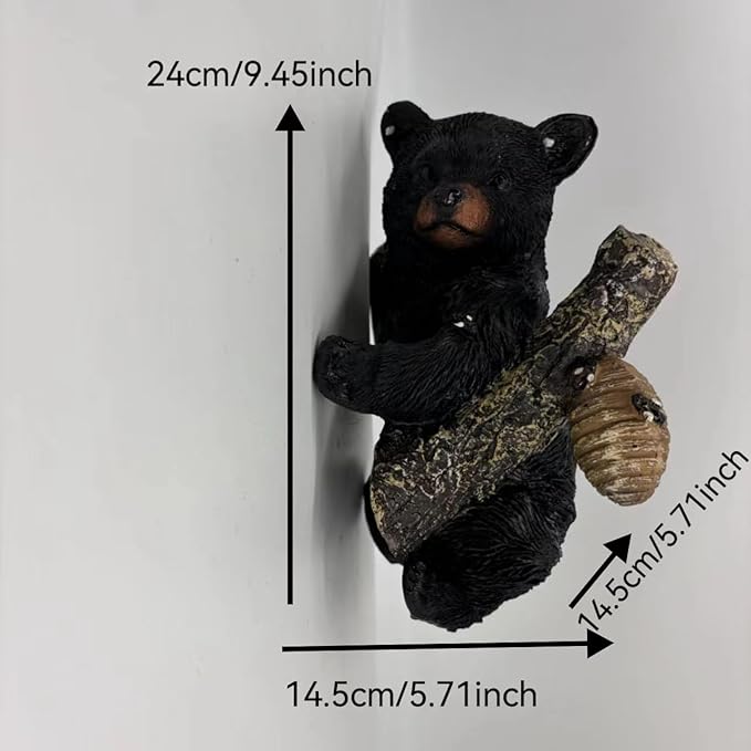 Black Bear Cub Tree Hugger Decor Outdoor Sculpture, Baby Bear Hanging Up a Tree Statue Garden Peeker, Adorable Cute Resin Tree Hugger Bear Face for Gifts and Garden Decor-VerdiqueGarden
