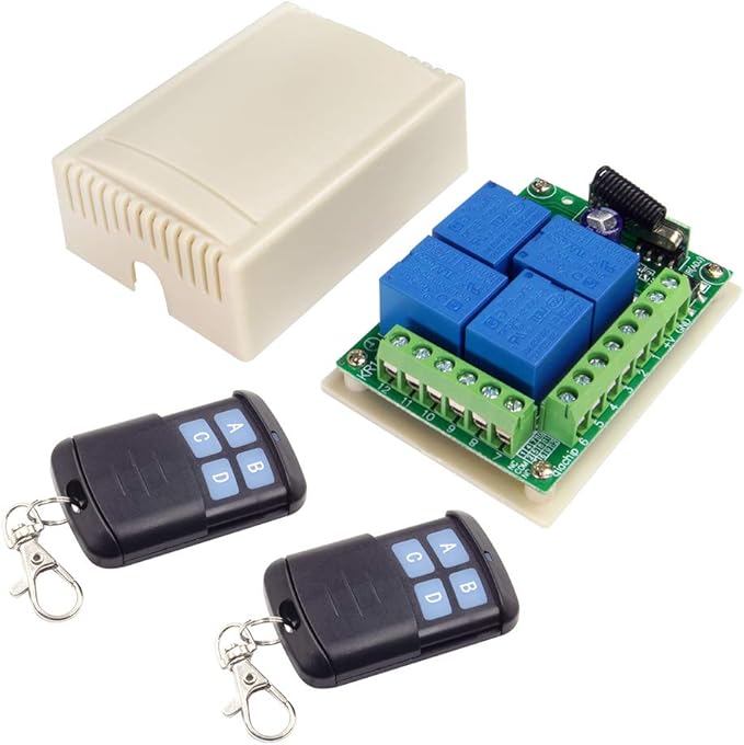 QIACHIP Universal 12V 4CH Wireless Relay Remote Module Switch RF 433Mhz with Remote Control Key Fob 2 Transmitters 1 Receiver for Light Garage Door Electric Gate,Momentary Toggle Latched(KR1204)-VerdiqueGarden
