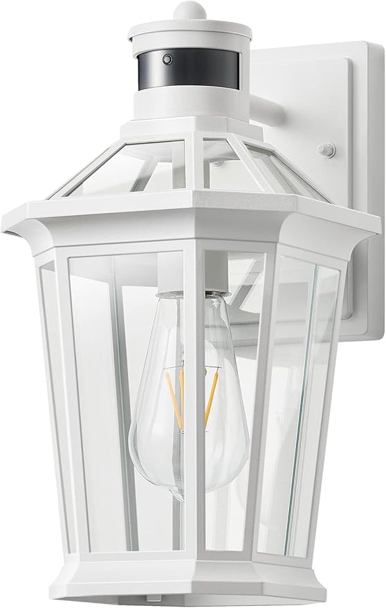 VIANIS Motion Sensor Outdoor Exterior Light Fixture, White Outdoor Porch Lights Wall Mount, Waterproof Dusk to Dawn Coach Lantern, Modern Outdoor Lights Fixtures for Garage, Front Door-VerdiqueGarden