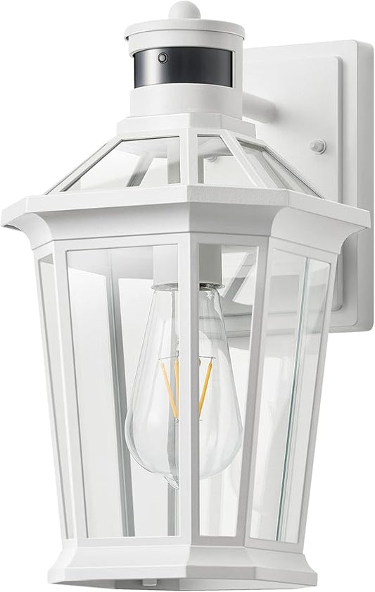 VIANIS Motion Sensor Outdoor Exterior Light Fixture, White Outdoor Porch Lights Wall Mount, Waterproof Dusk to Dawn Coach Lantern, Modern Outdoor Lights Fixtures for Garage, Front Door-VerdiqueGarden