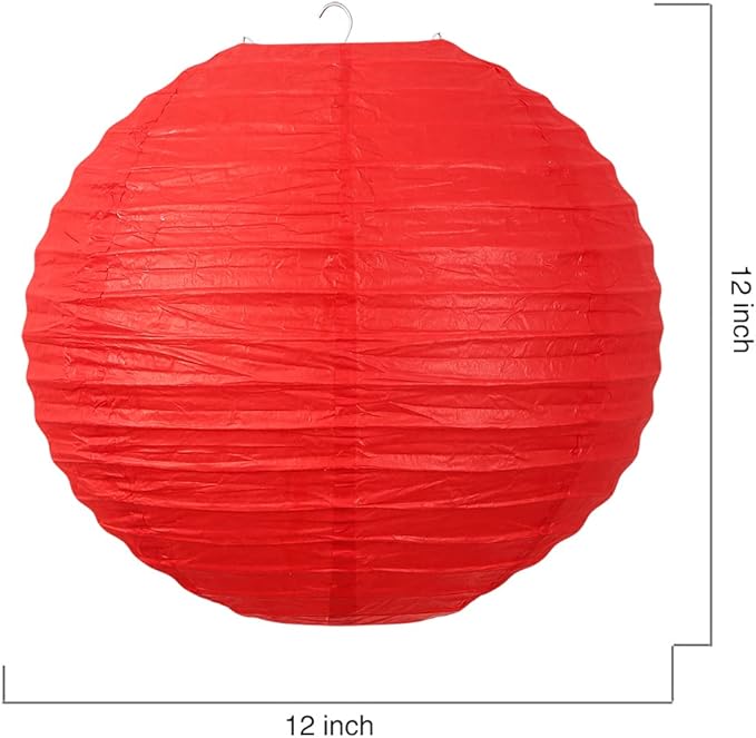 Chinese Style Paper Lanterns, Set of 12, Suitable for Party Decoration (Red, 12in)-VerdiqueGarden