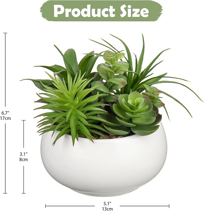Fake Plants Artificial Succulents in Pots Faux Succulent Arrangement Potted Plant in White Ceramic Planter Bowl for Home Decor Office Desk Bathroom Shelf Living Room Indoor Decorations-VerdiqueGarden