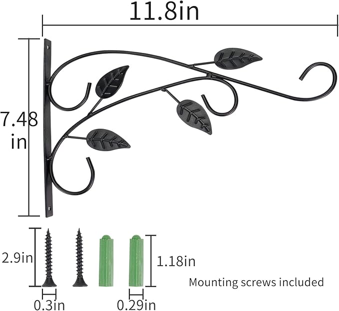 4 Leaves Style Metal Hanging Plant Brackets 12 inches x 9 inches, Pack of 2, Wall Mount Plant Hangers, Planter Hooks for Flower Baskets, Bird Feeders in Corridor/Patio/Porch/Garden-VerdiqueGarden