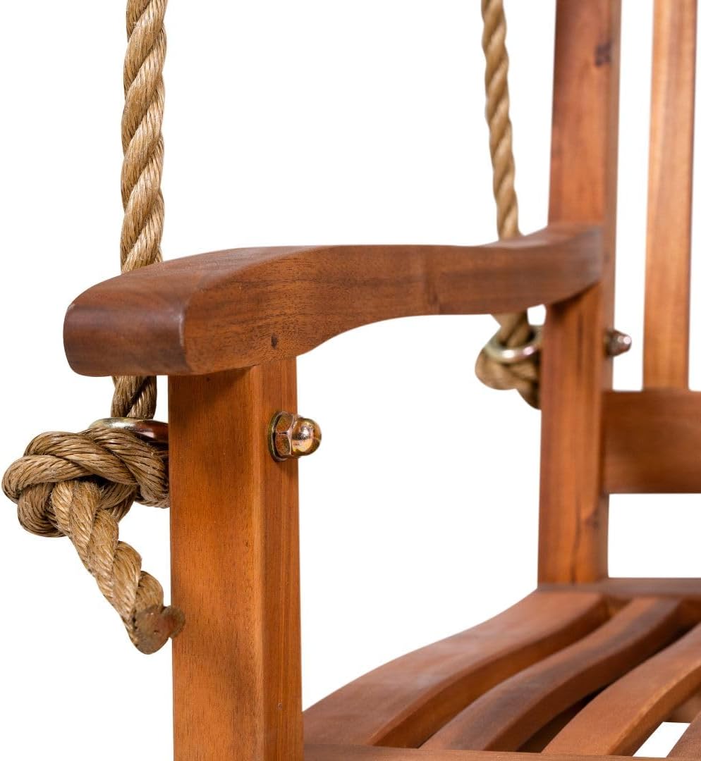 East Green Hayden 5 Foot Wooden Porch Swing in Natural Oil Finish - Outdoor Bench Swing Crafted from Naturally Weather-Resistant Acacia Wood-VerdiqueGarden