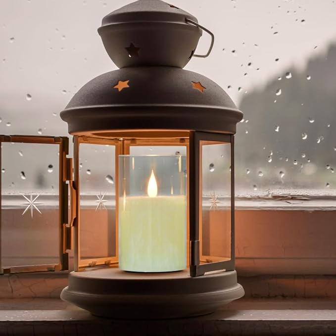 Flameless Flickering Remote Control Candle, Glass Pillar Candle,3 Pack (D:3"×H:4" 5" 6") LED 3D Flame Romantic Candle,Battery Operated Real Wax, Ideal for Wedding, Home Decor Holiday (Ivory)-VerdiqueGarden